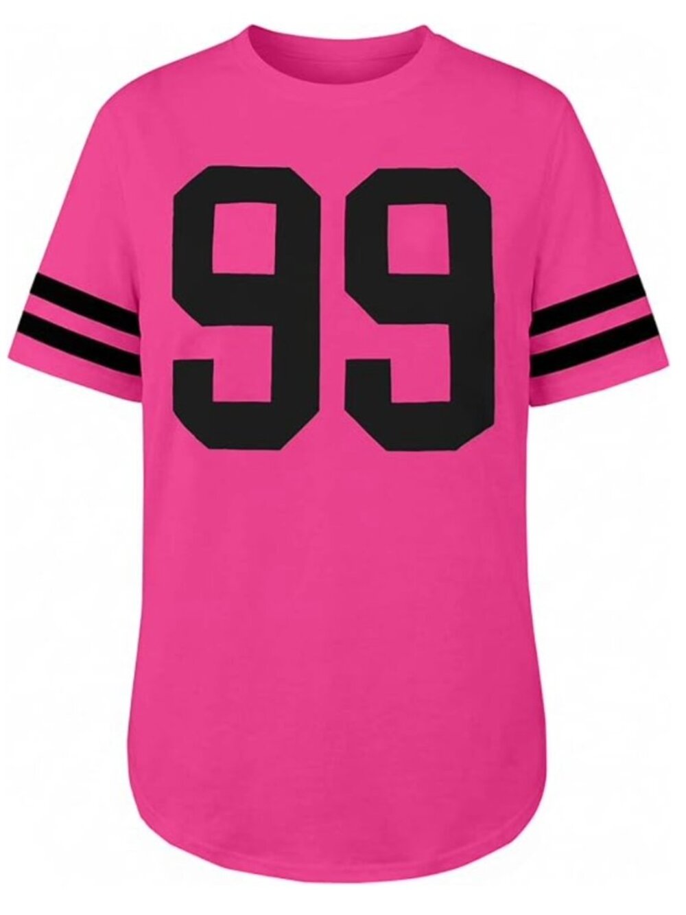 Women's Oversized Graphic Tee Side Slit Curved Hem, Size Medium, Hot Pink